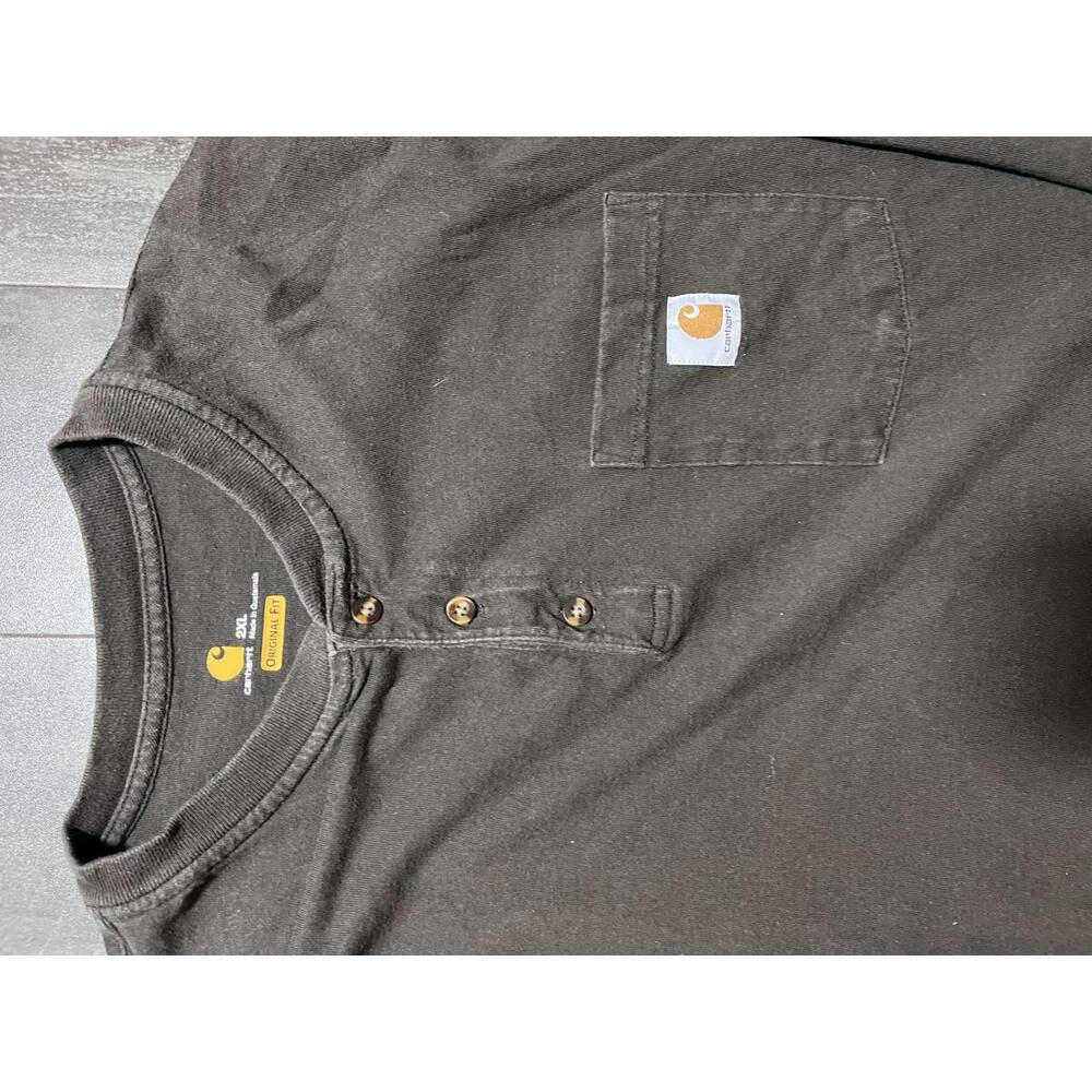 Carhartt Original Fit Henley Shirt Men’s 2XL Brown Long Sleeve Pocket Workwear